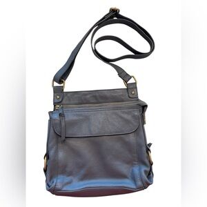 Great American Leather Works Pebbled Leather Crossbody in Slate Gray